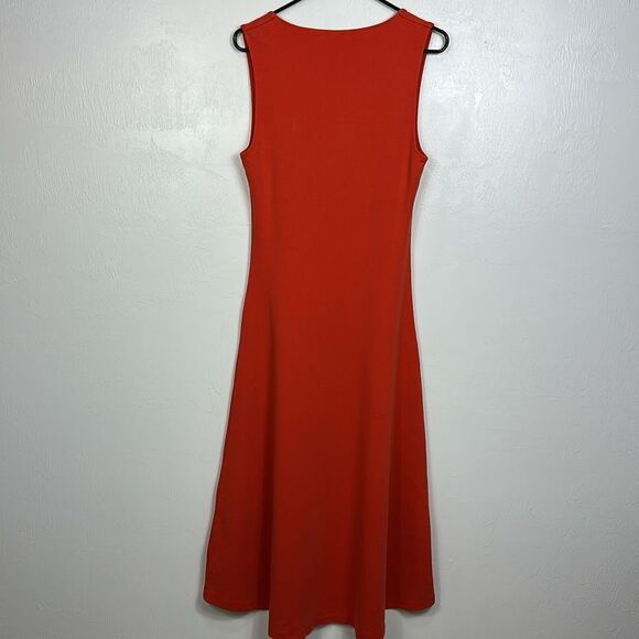 Zara Cotton Blend Sleeveless Stretch Midi Dress In Orange Red Size L - Picture 3 of 9